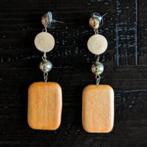 Painted Wood Beaded Earrings Dangle Drop Boho Minimalist Casual Orange